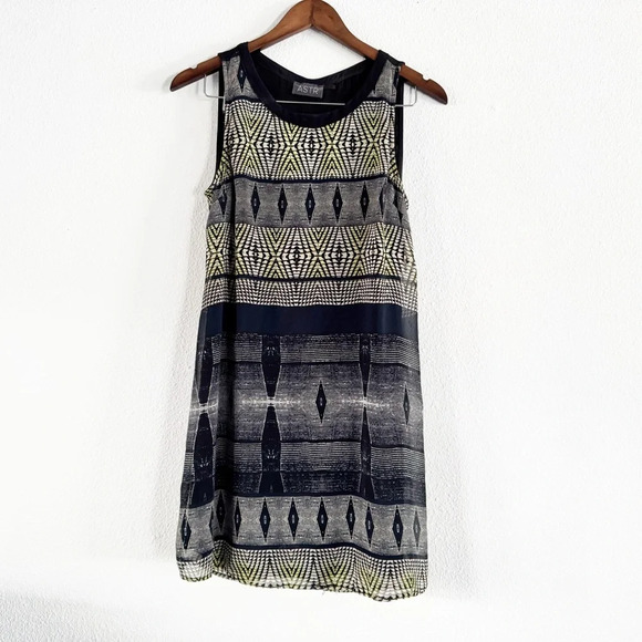 ASTR Tank Dress Racer Back Sheer Dress Geometric Small Aztec #ADR92810 Cocktail - Picture 1 of 13